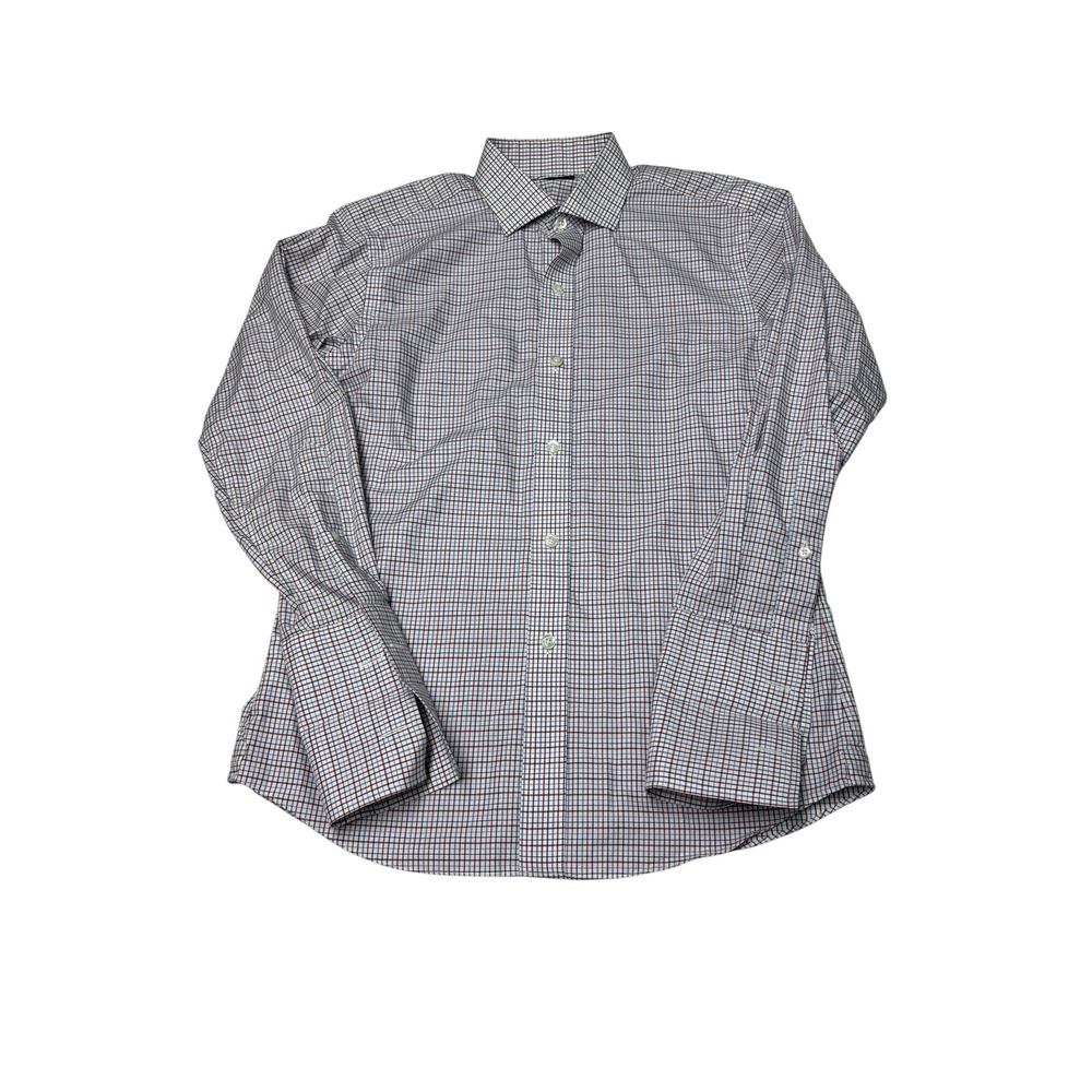 Proper Cloth Mens Check Button Down Shirt Blue Burgundy French Cuff Cotton XS